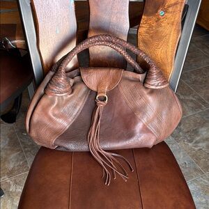 American Darling Brown Leather Shoulder Bag with Braided Handles